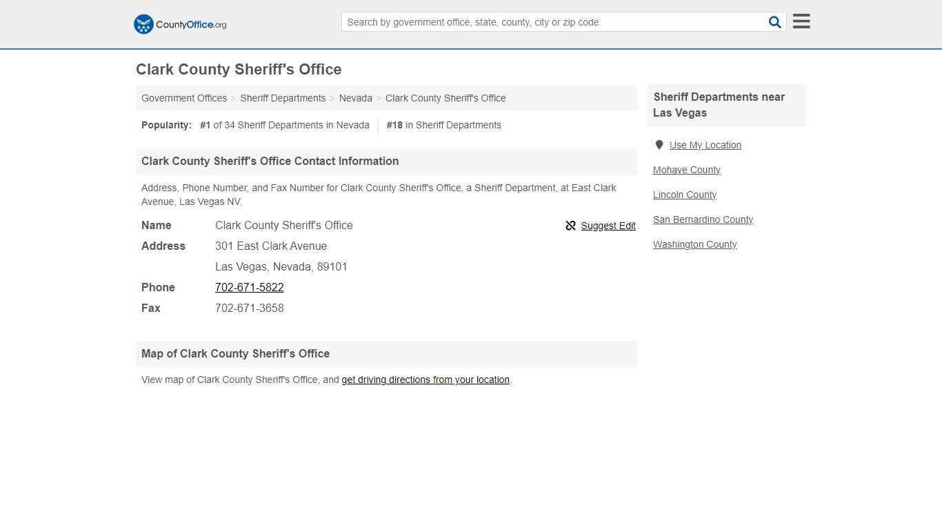 Clark County Sheriff's Office - Las Vegas, NV (Address ... - County Office