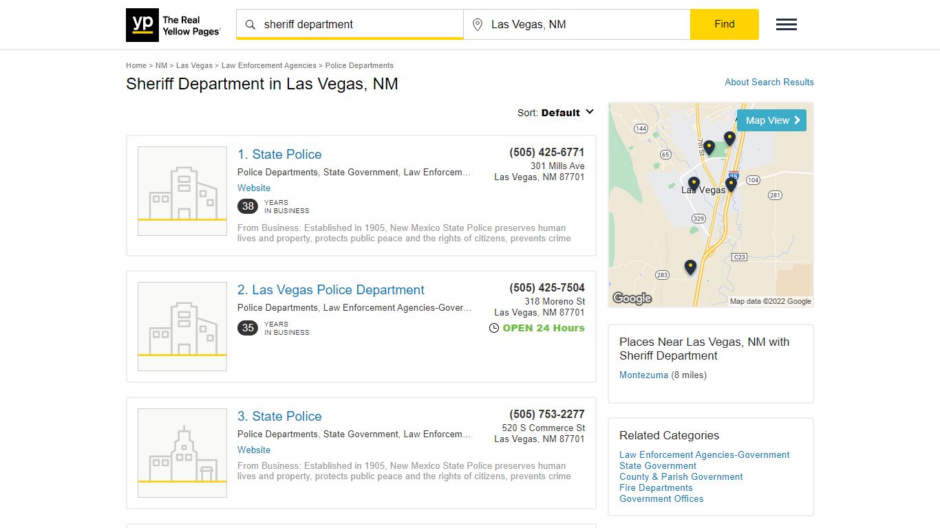 Sheriff Department in Las Vegas, NM - Yellow Pages