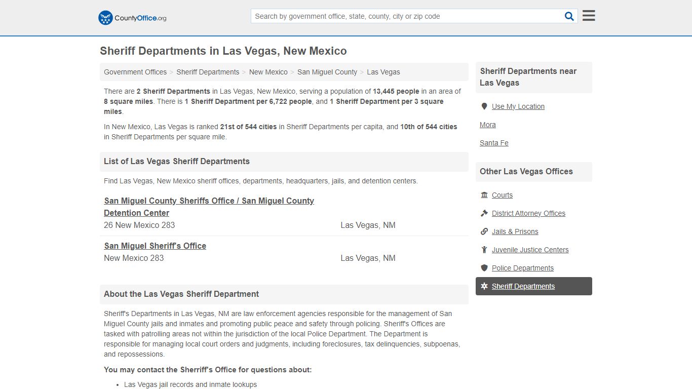 Sheriff Departments - Las Vegas, NM (Arrests, Jails & Auctions)