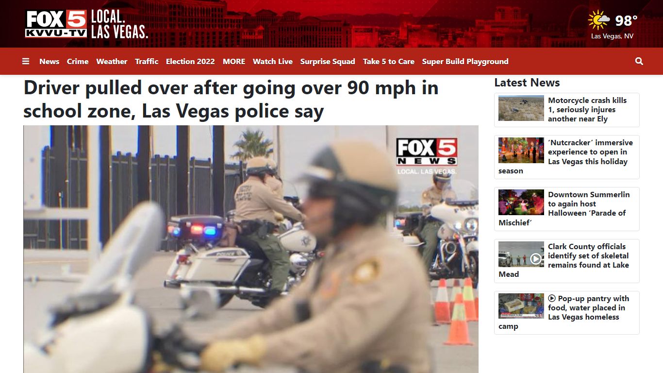 Driver pulled over after going over 90 mph in school zone, Las Vegas ...