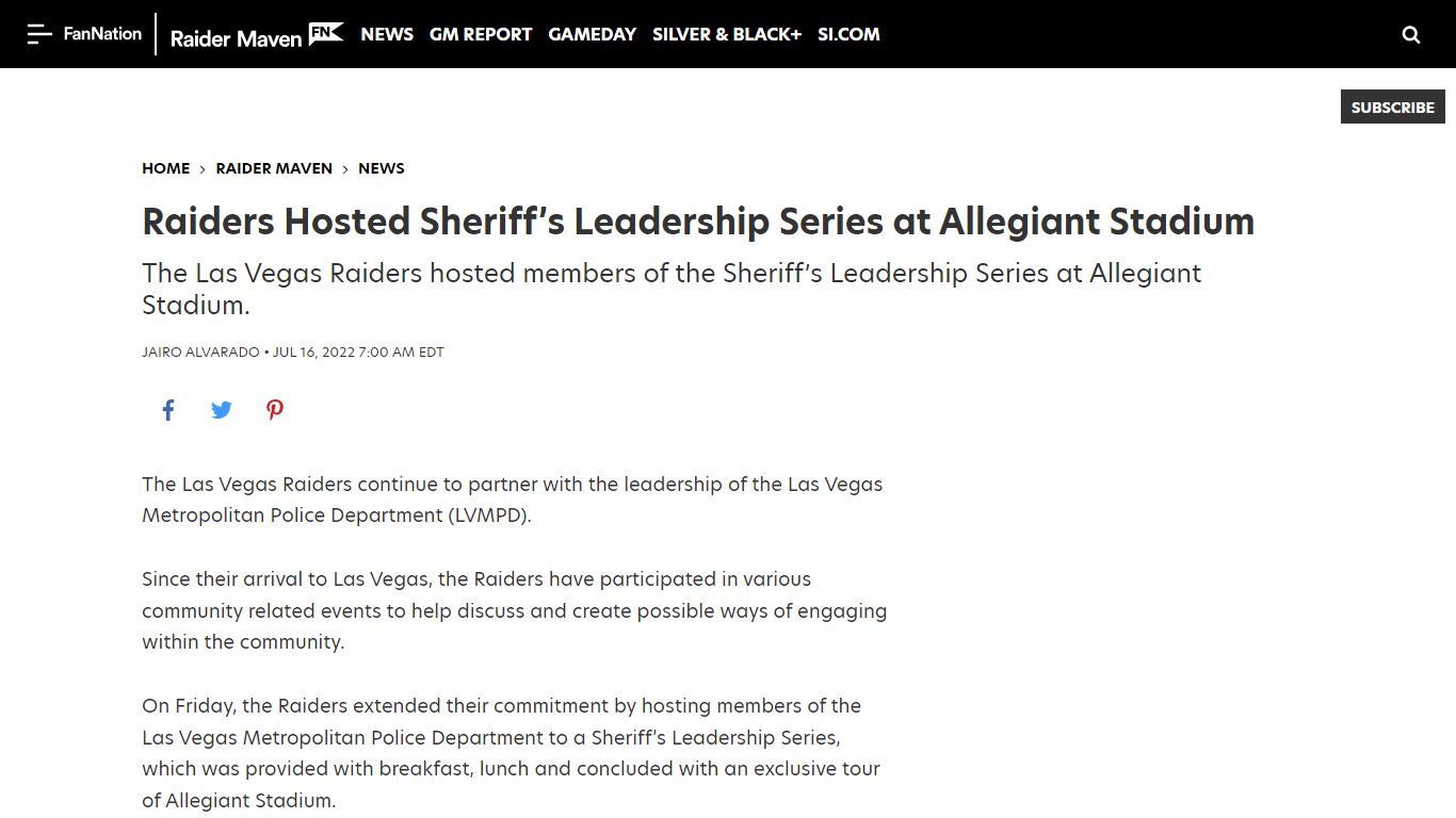 Las Vegas Raiders Hosted Sheriff’s Leadership Series at Allegiant ...